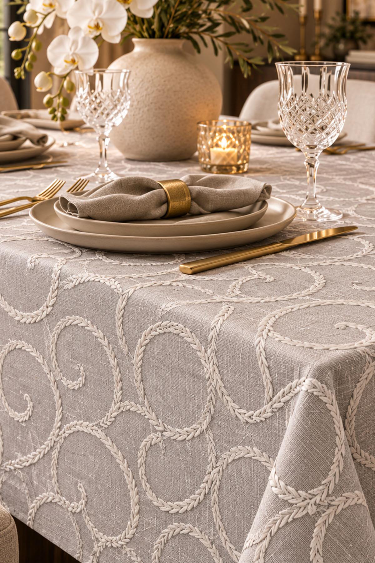 Soho Embroidered Stain-Resistant, Easy-Care Tablecloth (160 x 260 cm)