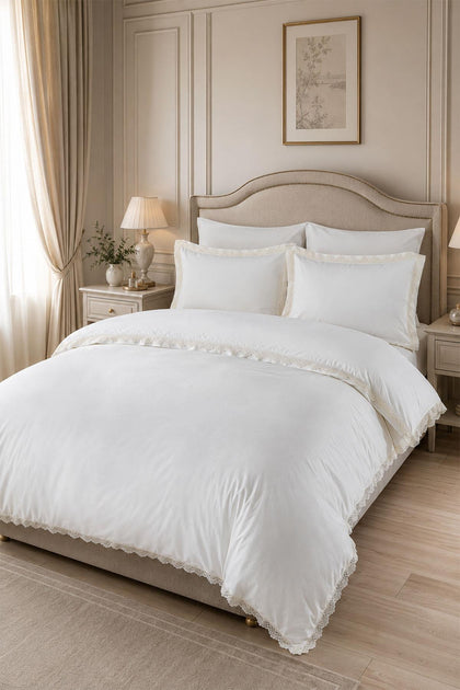 Elegant 300 TC Lace Cotton Satin Double 6-Piece Duvet Cover Set